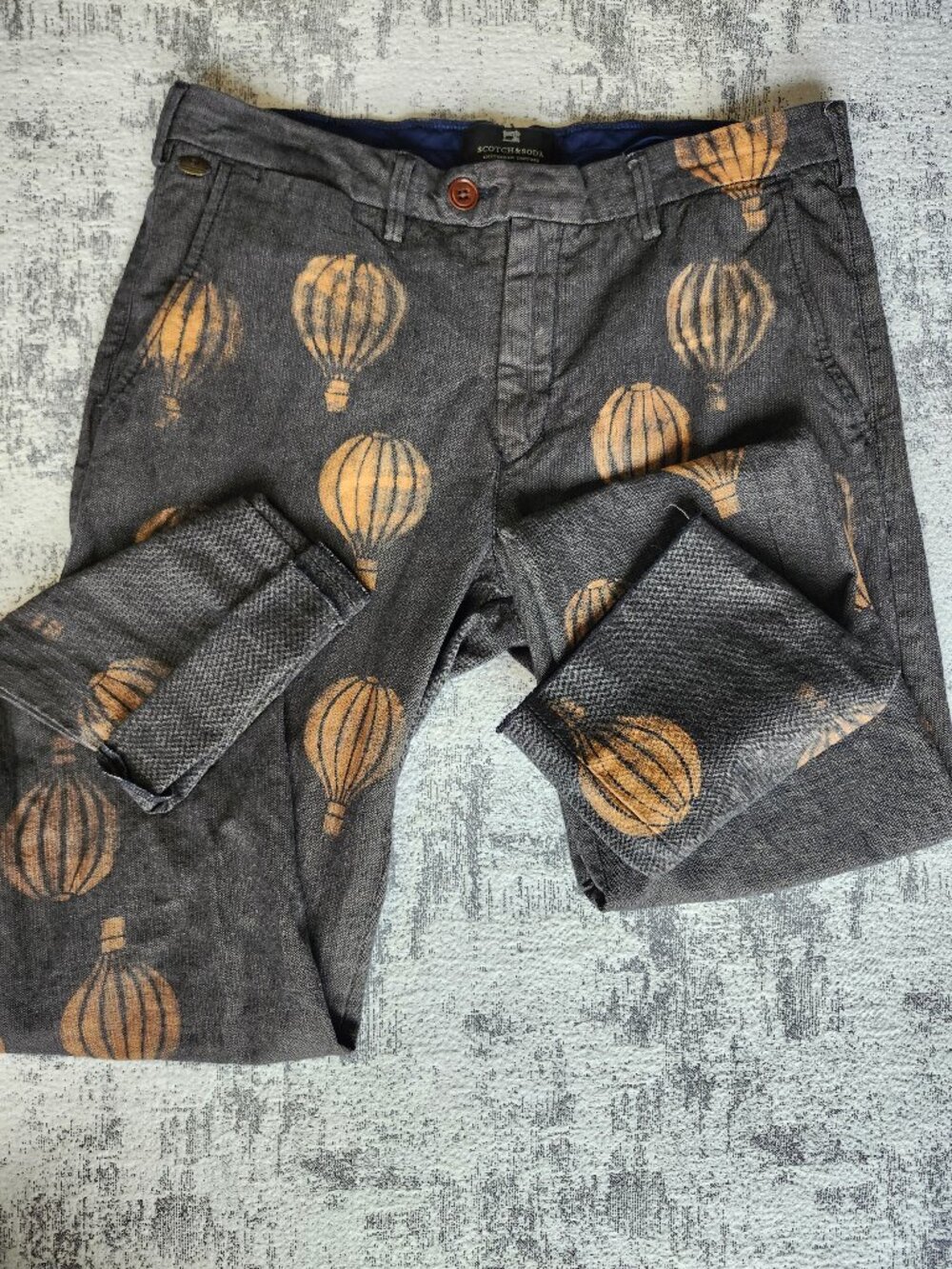 Scotch & Soda Charcoal Grey Custom Hand Painted Hot Air Balloon Pants